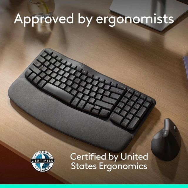 Alt view image 5 of 7 - Wave Keys Ergonomic Wireless Keyboard with Palm Rest - Graphite