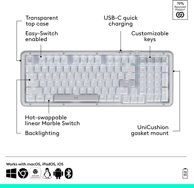 Alt view image 7 of 7 - Alto Keys K98M Wireless Mechanical Gasket Keyboard - Off White