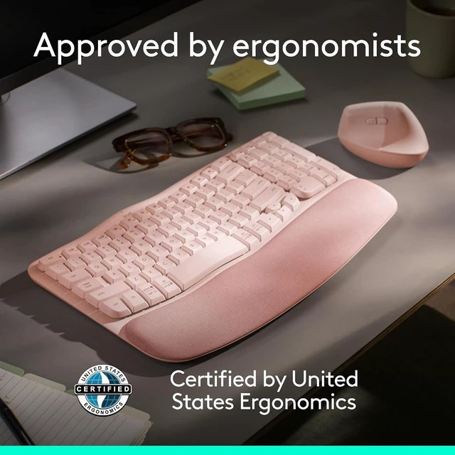 Alt view image 5 of 7 - Wave Keys Ergonomic Wireless Keyboard with Palm Rest - Rose