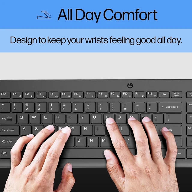 Alt view image 5 of 7 - HP 150 Wired Keyboard - Full-Sized, Keyboard with Numeric Keypad - Silent-Touch Chiclet Keyboard - Ergonomic, Comfortable Design - USB Plug-and-Play Connectivity, LED Indicators (664R5AA, Black)