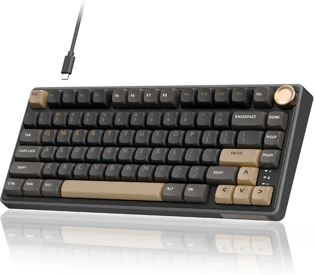 Main image of RK ROYAL KLUDGE R75 Wired Mechanical Keyboard with Volume Knob, 75% Mechanical Gaming Keyboard Gasket Mount, Hot Swappable Silver Switch, MDA Profile PBT Keycaps, Creamy Keyboards, Black