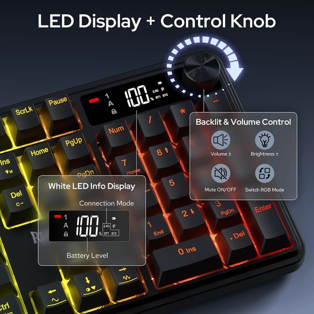 Alt view image 3 of 7 - Redragon K526 PRO Wireless RGB Membrane Gaming Keyboard Black