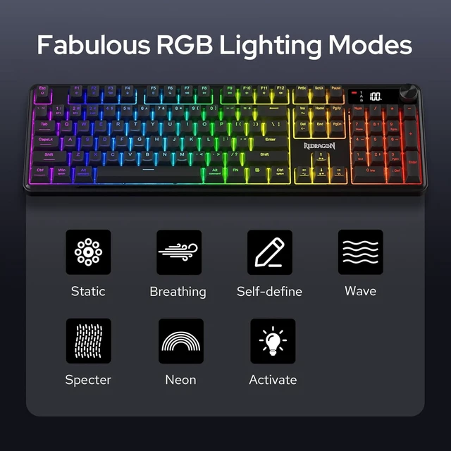 Alt view image 7 of 7 - Redragon K526 PRO Wireless RGB Membrane Gaming Keyboard Black