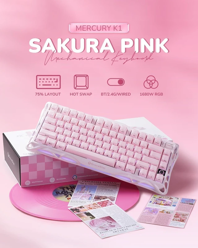 Alt view image 3 of 7 - GravaStar Mercury K1 75% Wireless Mechanical Gaming Keyboard RGB Backlit