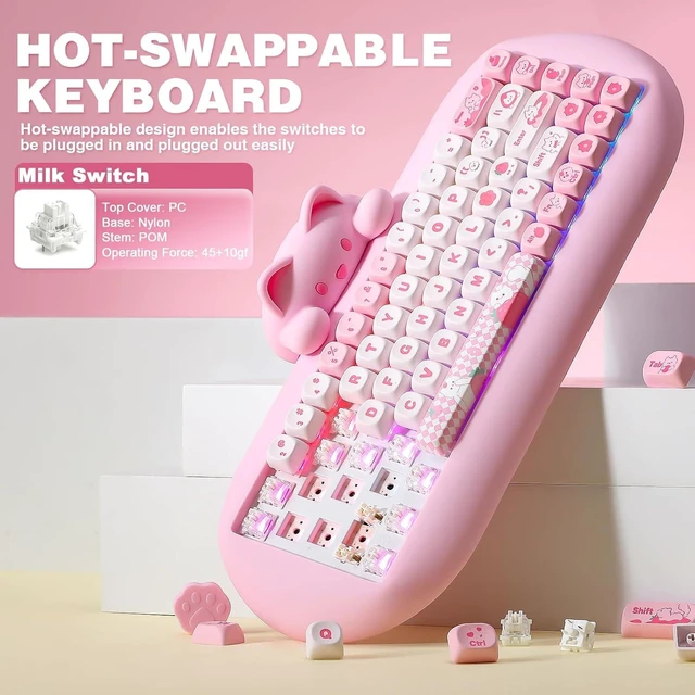 Alt view image 6 of 7 - YUNZII C68 Silicone Cute Cat Mechanical Keyboard (Pink, Milk Switch)