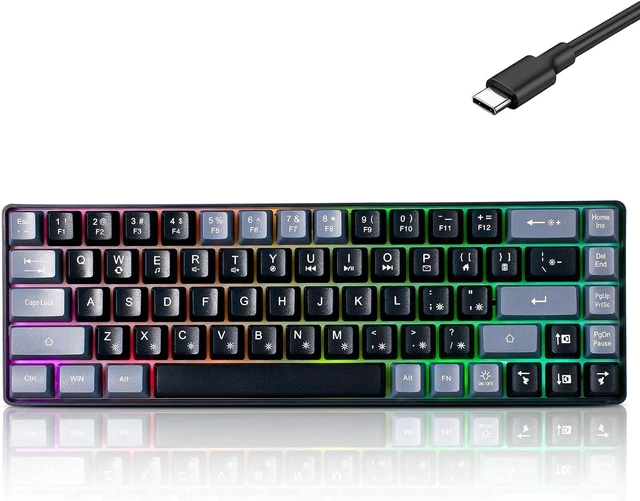 Main image of Guiheng Wired Portable 60% Mechanical Feeling Gaming Keyboard,RGB LED Backlit Compact 68 Keys Mini Wired Office Keyboard for Windows Laptop PC Mac Gamer, Typist, Travel on Business Trip BlackGrey