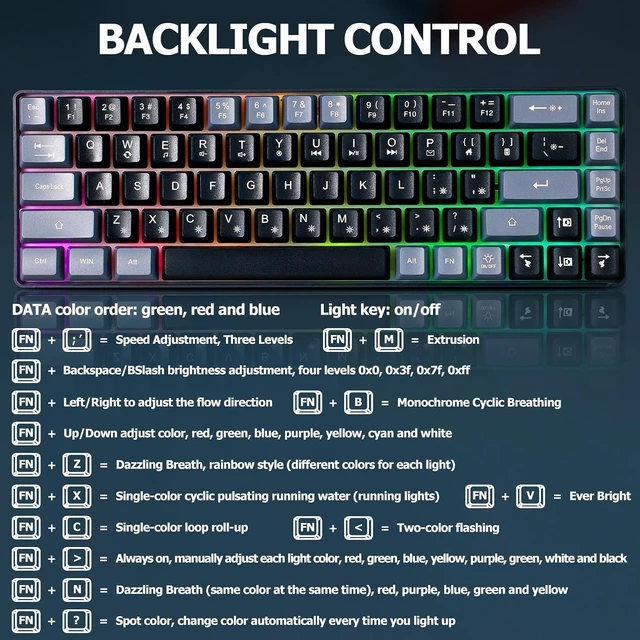 Alt view image 3 of 7 - Guiheng Wired Portable 60% Mechanical Feeling Gaming Keyboard,RGB LED Backlit Compact 68 Keys Mini Wired Office Keyboard for Windows Laptop PC Mac Gamer, Typist, Travel on Business Trip BlackGrey