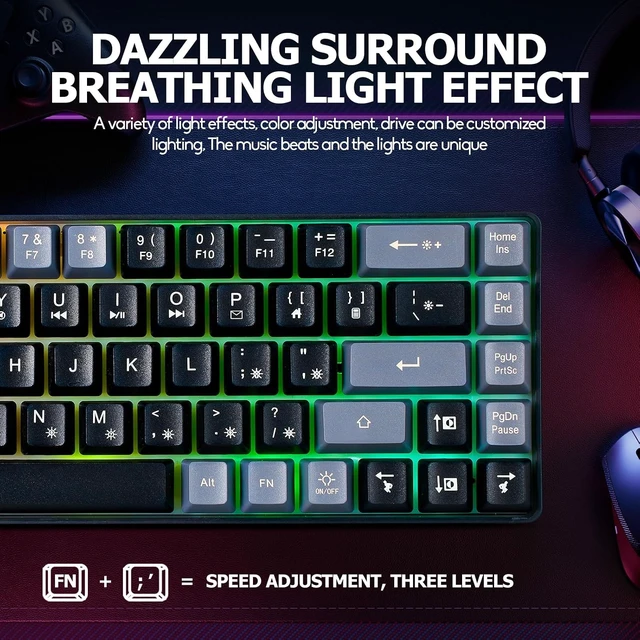 Alt view image 4 of 7 - Guiheng Wired Portable 60% Mechanical Feeling Gaming Keyboard,RGB LED Backlit Compact 68 Keys Mini Wired Office Keyboard for Windows Laptop PC Mac Gamer, Typist, Travel on Business Trip BlackGrey