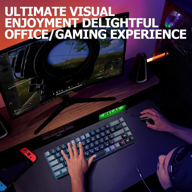 Alt view image 6 of 7 - Guiheng Wired Portable 60% Mechanical Feeling Gaming Keyboard,RGB LED Backlit Compact 68 Keys Mini Wired Office Keyboard for Windows Laptop PC Mac Gamer, Typist, Travel on Business Trip BlackGrey