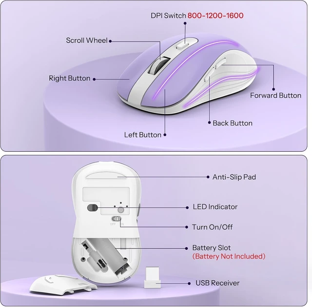 Alt view image 7 of 7 - OMOTON Purple Wireless Keyboard and Mouse Combo, Built-in Phone Holder