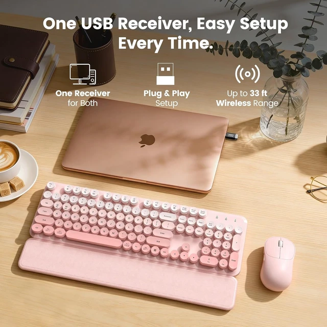 Alt view image 7 of 7 - Wireless Keyboard and Mouse Combo, Magnetic Soft-Touch Wrist Rest, Pink