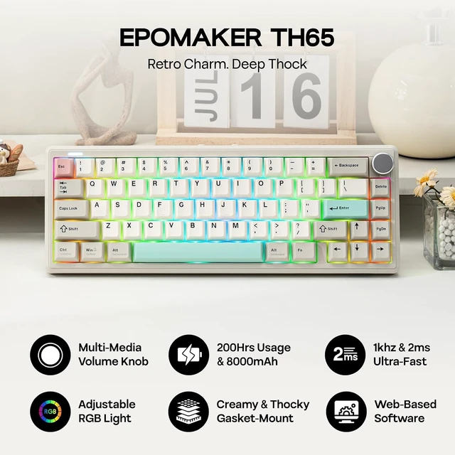 Alt view image 2 of 7 - EPOMAKER TH65 Wireless Mechanical Gaming Keyboard with Knob 8000mAh