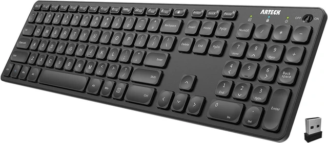 Main image of Arteck 2.4G Wireless Keyboard Ultra Slim Full Size Keyboard with Numeric Keypad and Media Hotkey for Computer/Desktop/PC/Laptop/Surface/Smart TV and Windows 10/8/ 7 Built-in Rechargeable Battery