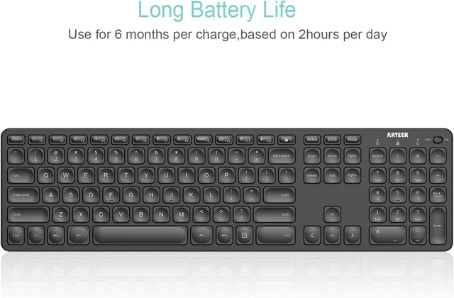 Alt view image 4 of 7 - Arteck 2.4G Wireless Keyboard Ultra Slim Full Size Keyboard with Numeric Keypad and Media Hotkey for Computer/Desktop/PC/Laptop/Surface/Smart TV and Windows 10/8/ 7 Built-in Rechargeable Battery
