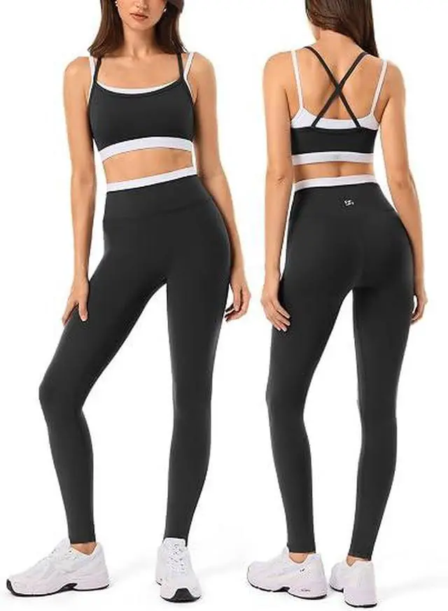 Alt view image 2 of 6 - 2 Pieces Workout Sets for Women,Seamless Yoga Leggings with Padded Sports Bras,Athletic Matching Outfits,Gym,Casual M SIZE