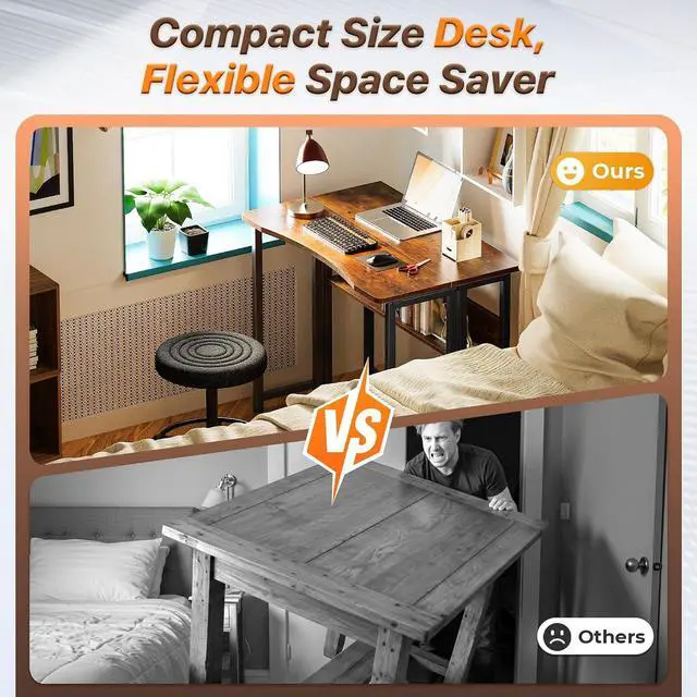 Alt view image 5 of 7 - Folding Desk with Storage Shelf, 31.5 Inch Foldable Computer Table