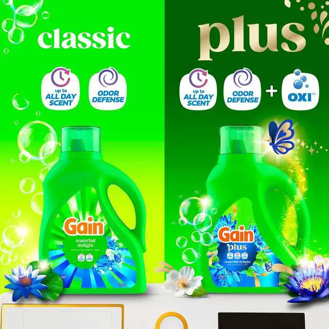 Alt view image 4 of 6 - Gain Plus Laundry Detergent Liquid, Now with Odor Defense + OXI, Waterfall Delight Scent, 60 fl oz, 45 Loads