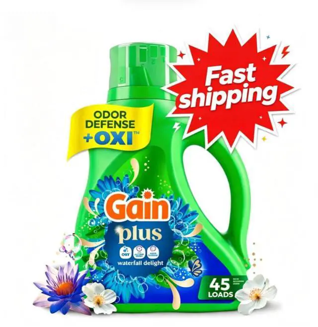 Main image of Gain Plus Laundry Detergent Liquid, Now with Odor Defense + OXI, Waterfall Delight Scent, 60 fl oz, 45 Loads