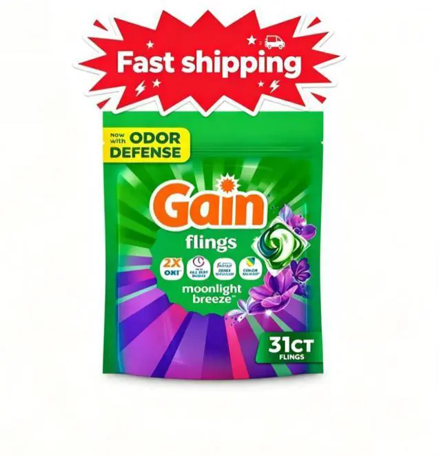 Main image of Gain Flings Laundry Detergent Soap Pacs, 4-in-1 Oxi Boost and Febreze, Moonlight Breeze Scent, 31 Count