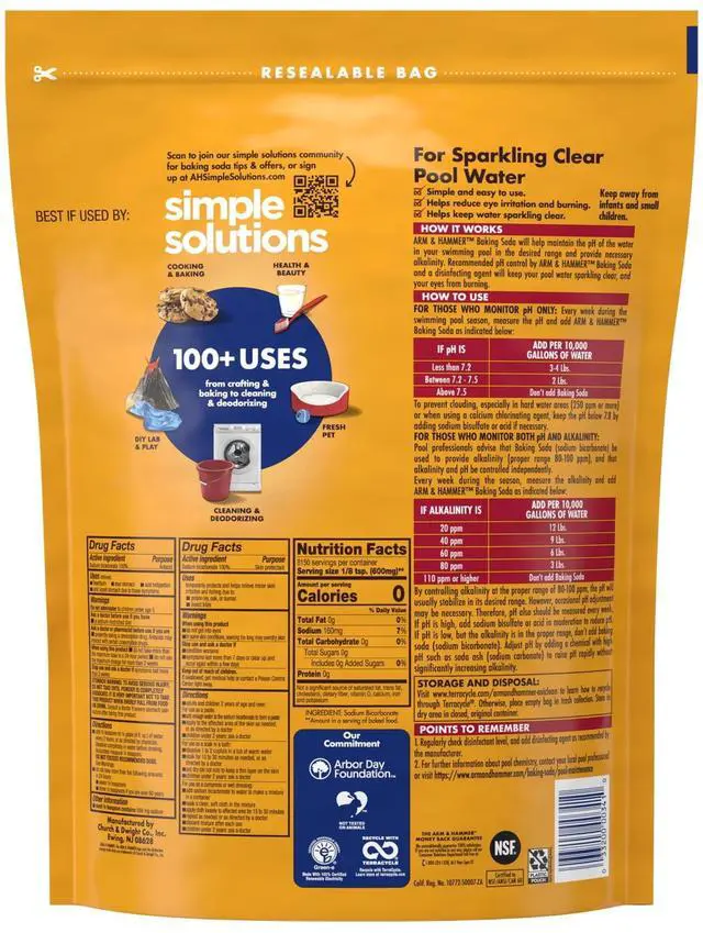 Alt view image 4 of 6 - ARM & HAMMER Pure Multi-Purpose Baking Soda for Pool, Cleaning, and Deodorizing, 10.8 lb Bag