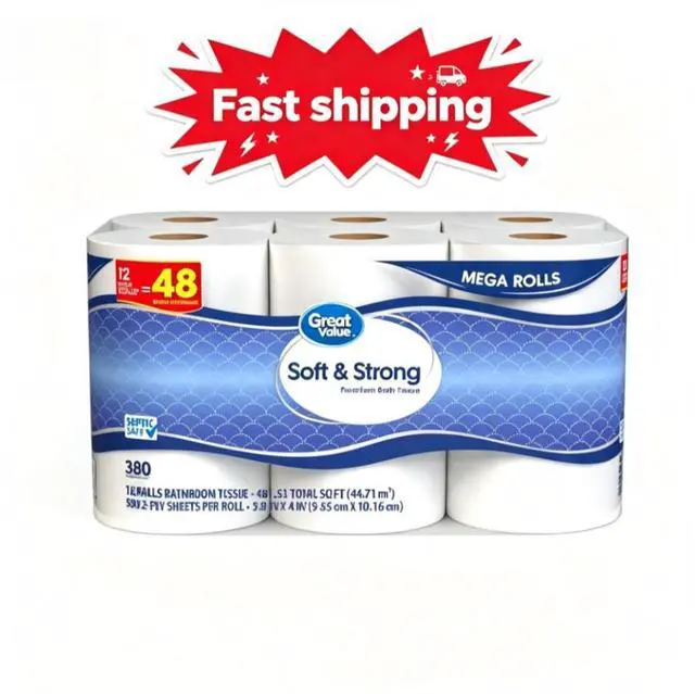 Main image of Great Value Soft & Strong Toilet Paper, 12 Mega Rolls, 380 Sheets per Roll