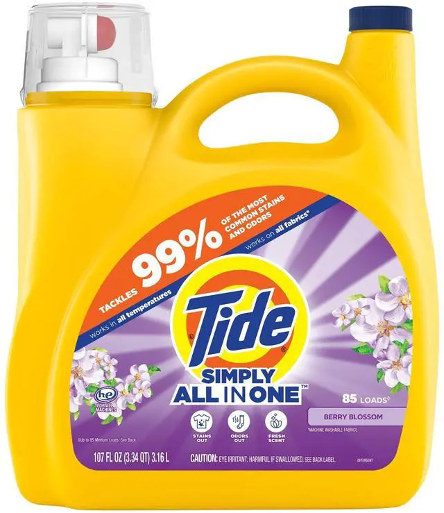 Alt view image 3 of 5 - Tide Simply Liquid Laundry Detergent, Clean & Fresh, Berry Blossom Scent, 85 Loads, 107 fl oz