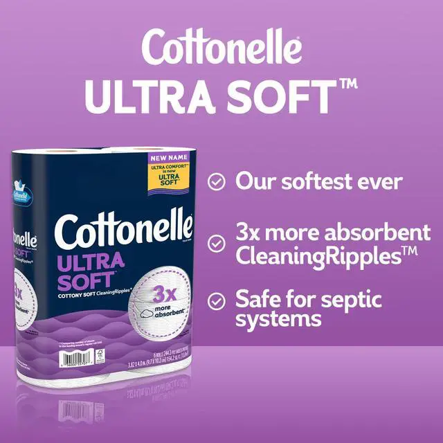 Alt view image 5 of 6 - Cottonelle Ultra Soft Toilet Paper, Strong Toilet Tissue, 12 Mega Rolls
