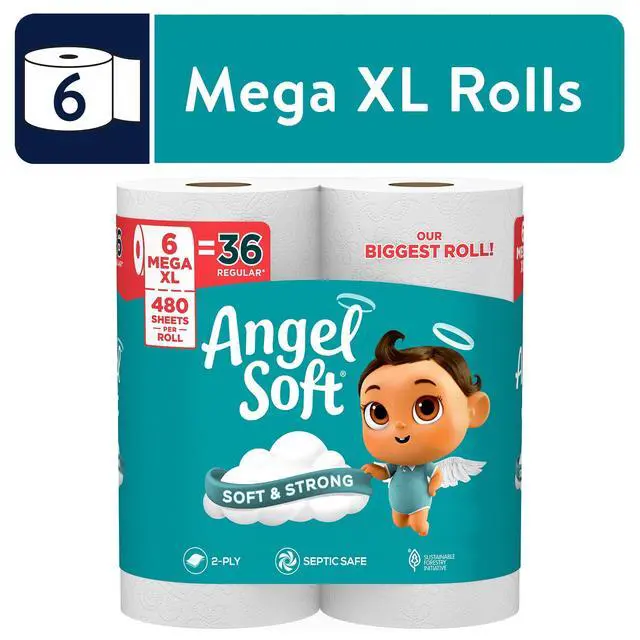 Alt view image 2 of 6 - Angel Soft 2-Ply Toilet Paper, 6 Mega XL Rolls, 480 Sheets Per Roll