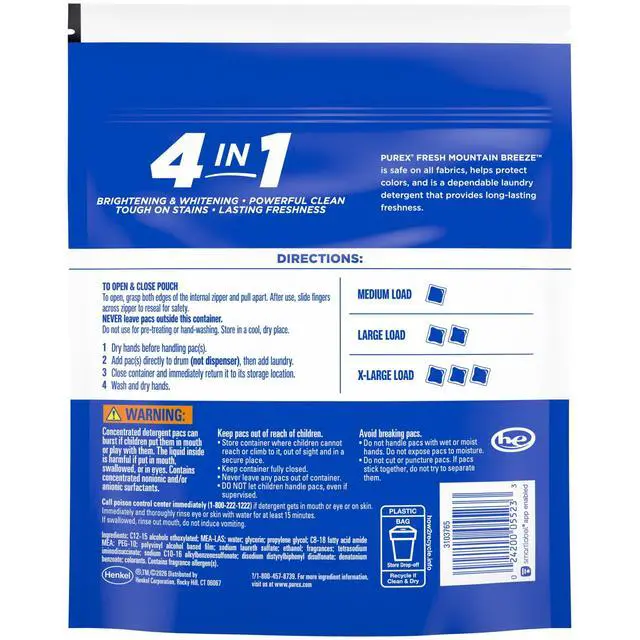 Alt view image 4 of 6 - Purex Laundry Detergent Pacs, Fresh Mountain Breeze, 66 count