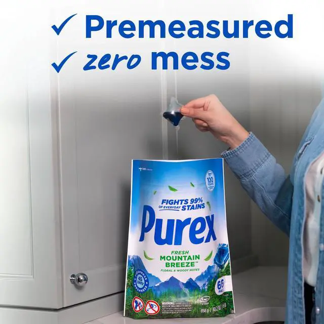 Alt view image 3 of 6 - Purex Laundry Detergent Pacs, Fresh Mountain Breeze, 66 count