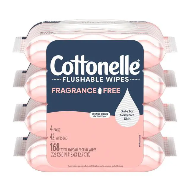 Alt view image 2 of 6 - Cottonelle Fragrance Free Flushable Wet Wipes, 4 Flip-Top Packs