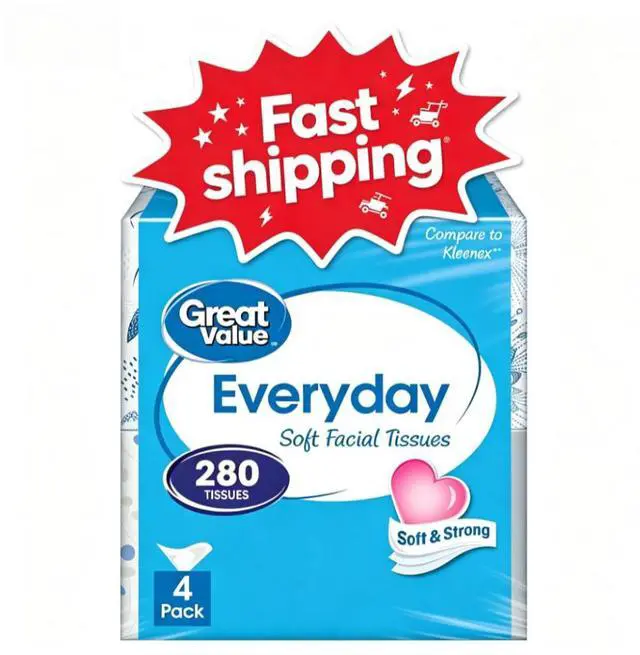 Main image of Great Value Everyday Soft Facial Tissues, 4 Cubes, 70 Tissues per Cube, 2-Ply