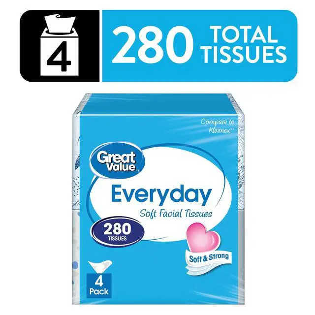 Alt view image 4 of 4 - Great Value Everyday Soft Facial Tissues, 4 Cubes, 70 Tissues per Cube, 2-Ply