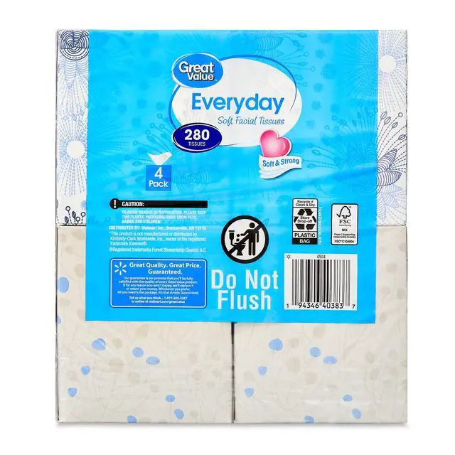 Alt view image 3 of 4 - Great Value Everyday Soft Facial Tissues, 4 Cubes, 70 Tissues per Cube, 2-Ply
