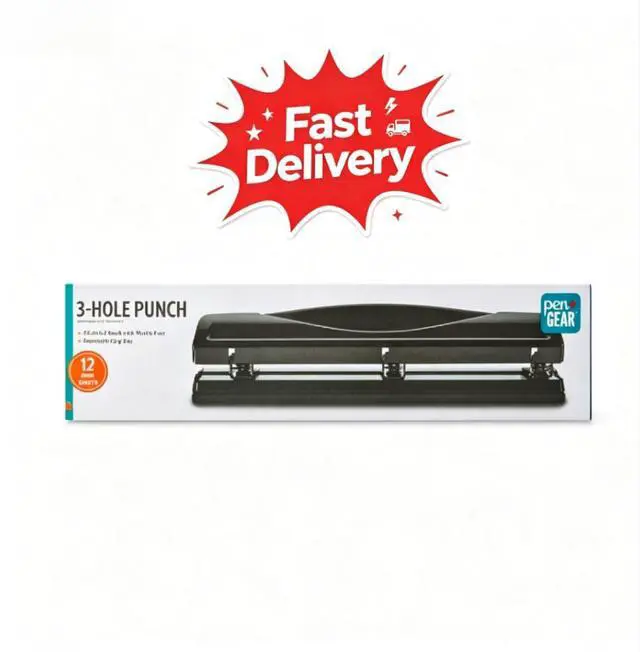 Main image of Pen+Gear 3-Hole Punch, 12 Sheet Capacity, Black