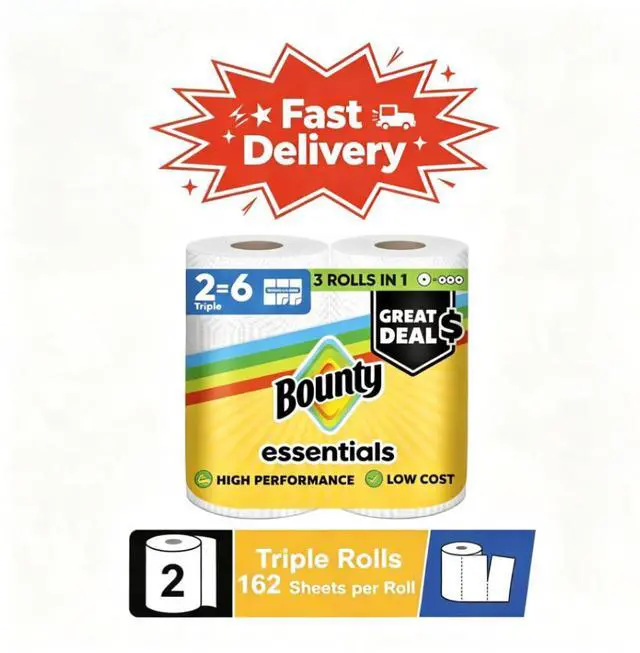 Main image of Bounty Essentials Paper Towels Select-A-Size, 2 Triple Rolls, White, 162 Sheets Per Roll