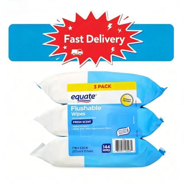 Main image of Equate Flushable Wet Wipes, Fresh Scent, 144 Wipes, 3 Pack