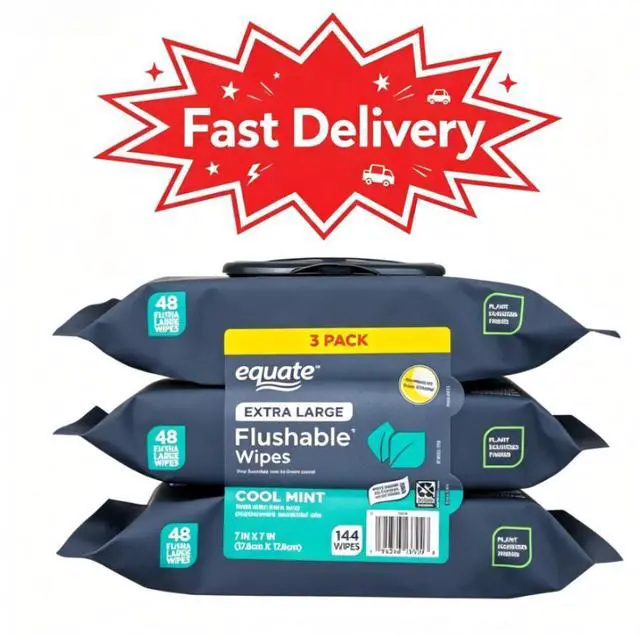 Main image of Equate Extra Large Flushable Wet Wipes, Cool Mint Scent, 144 Wipes, 3 Pack