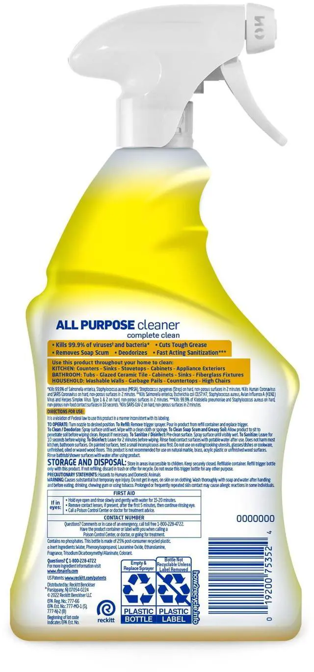 Alt view image 2 of 7 - Lysol® All Purpose Cleaner Sanitizing and Disinfecting Spray Lemon Breeze Scent, 32 oz, Bottle