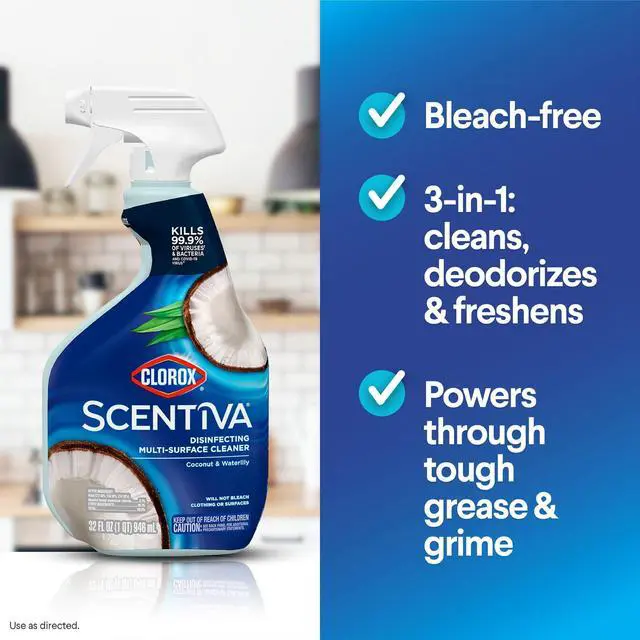 Alt view image 3 of 7 - Clorox Scentiva Disinfecting Multi-Surface Cleaner Spray, Coconut & Waterlily, 32 fl oz