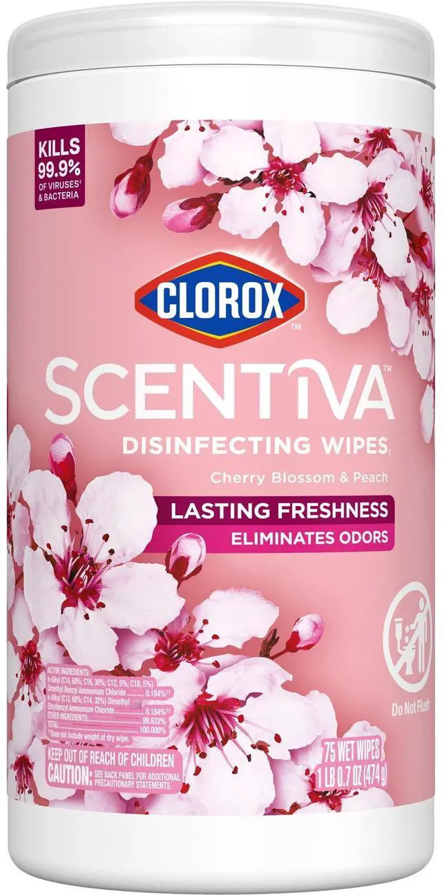 Alt view image 3 of 7 - Clorox Scentiva Disinfecting Wipes, Cherry Blossom and Peach, 75 Count