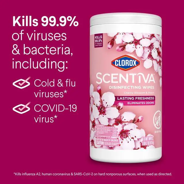 Alt view image 6 of 7 - Clorox Scentiva Disinfecting Wipes, Cherry Blossom and Peach, 75 Count