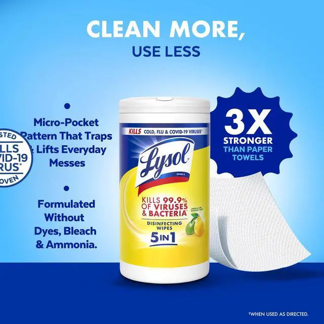 Alt view image 3 of 7 - Lysol Disinfecting Wipes, All Purpose Cleaner, Multi Surface Antibacterial Cleaning Wipes, Cleaning Supplies, Lemon & Lime Blossom Scent, 80 Count