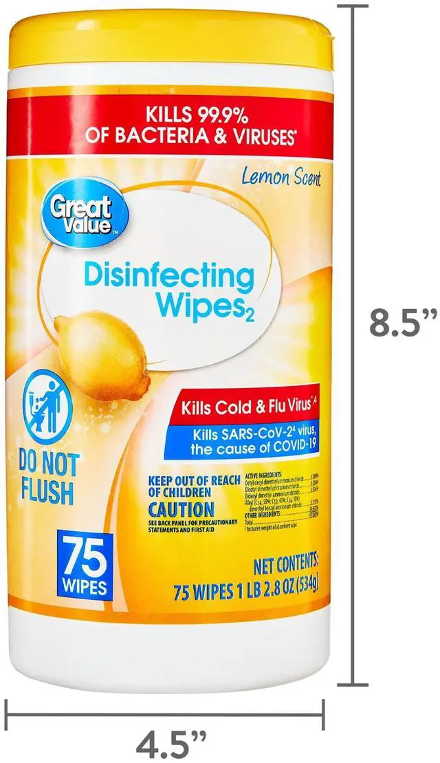 Alt view image 5 of 6 - Great Value Lemon Scent Disinfecting Wipes, 1 Lbs, 5.5 oz, 75 Count