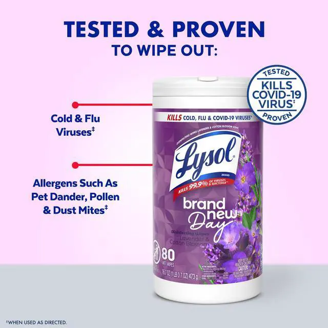Alt view image 3 of 7 - Lysol Disinfecting Wipes, All Purpose Cleaner, Multi Surface Antibacterial Cleaning Wipes, Cleaning Supplies, Lavender & Cotton Blossom Scent, 80 Count