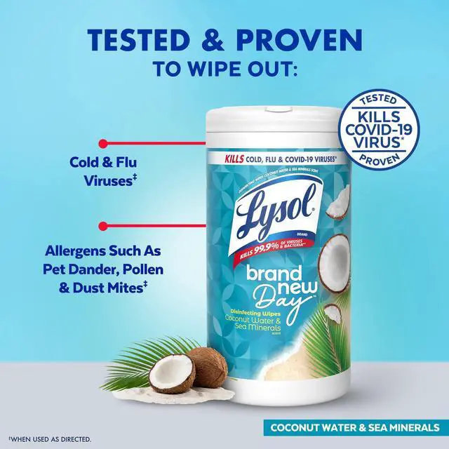 Alt view image 4 of 7 - Lysol Disinfecting Wipes, All Purpose Cleaner, Multi Surface Antibacterial Cleaning Wipes, Cleaning Supplies, Coconut & Sea Minerals Scent, 80 Count