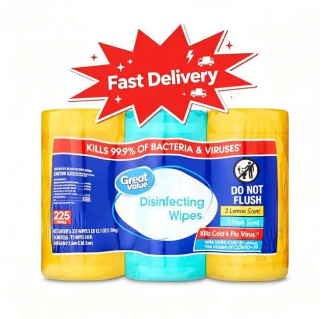 Main image of Great Value Disinfecting Wipes, Lemon and Fresh Scent, 225 Count, 3 Pack