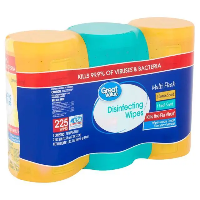 Alt view image 3 of 7 - Great Value Disinfecting Wipes, Lemon and Fresh Scent, 225 Count, 3 Pack