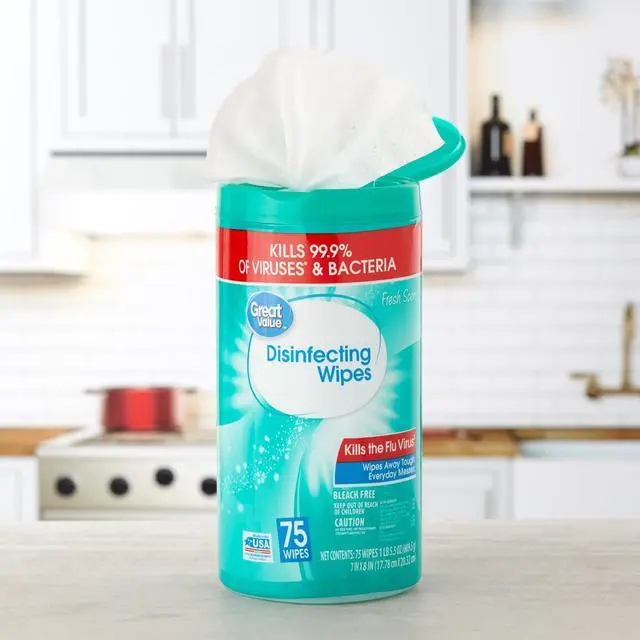 Alt view image 6 of 7 - Great Value Disinfecting Wipes, Lemon and Fresh Scent, 225 Count, 3 Pack