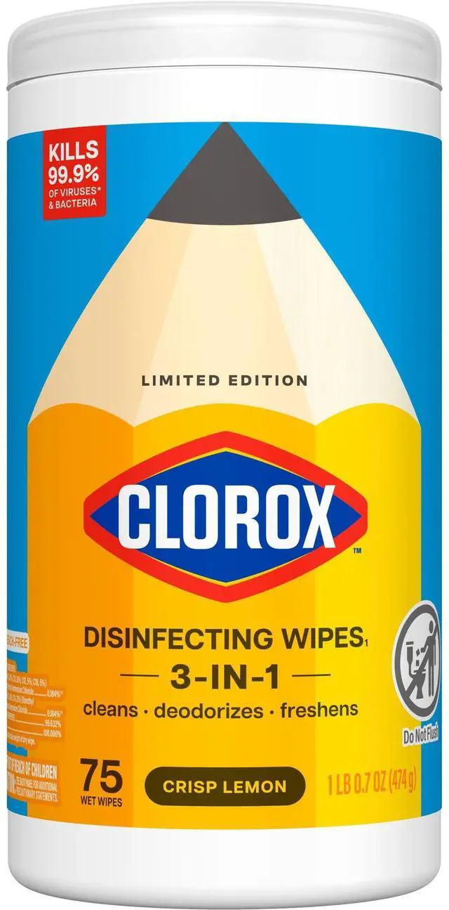Alt view image 6 of 7 - Clorox Disinfecting Wipes Limited Edition Back to School, Bleach Free, Crisp Lemon, 75 Count